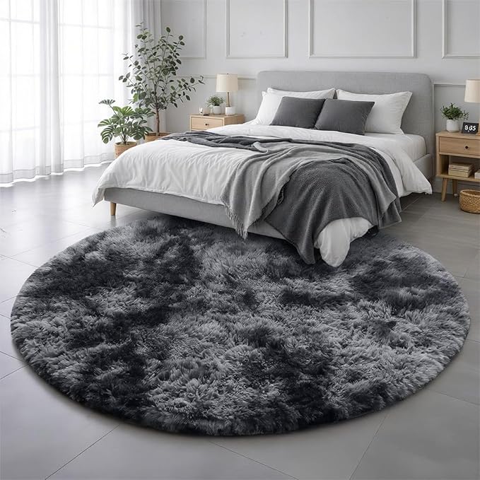 Amdrebio Tie-Dyed Dark Grey Round Rug 4Ft - Image 3