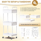 Diaper Cart with Lockable Wheels and Easy Assembly, 3 Tier White