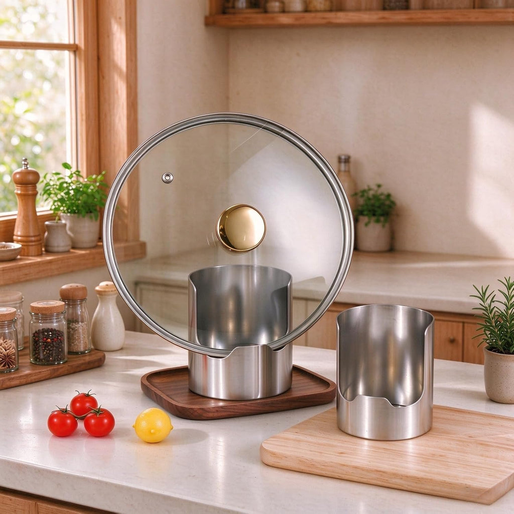 2 In1 Multi-Functional Kitchen Utensil Holder, Small Pot Lid & Spoon Rack