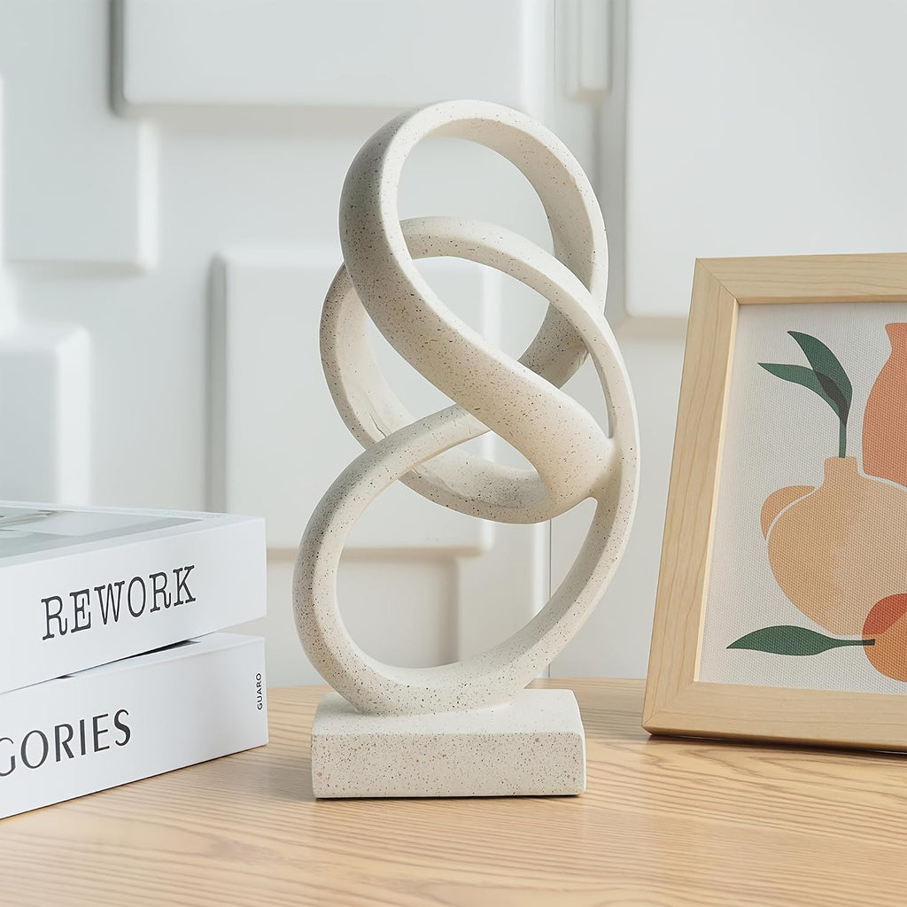 10" Modern Abstract Ribbon Decorative Sculpture, Knot Sculptures,Home Decor,Coffee Table Statues,Dining Living Room Desk Decor（White）