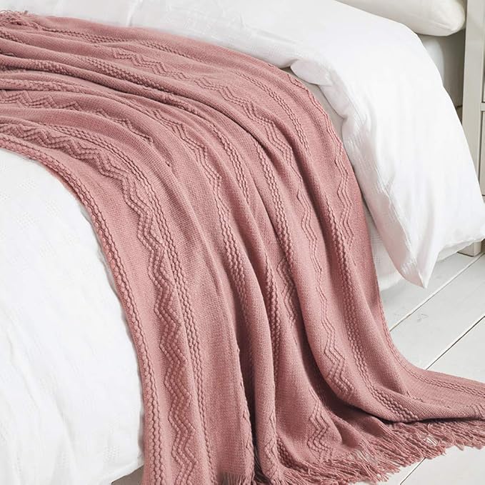 BOURINA Coral Pink Throw Blanket 50x60 Inches Throw Textured Solid Soft Sofa - Image 6