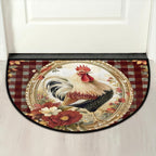 Half Round Door Mat Vintage Plaid Rooster Chicken Non-Slip Semi Circle Area Rug Washable Half Moon Hearth Rugs for Indoor Outdoor Bathroom Kitchen Patio Runner Mat Laundry Room Home Decoration