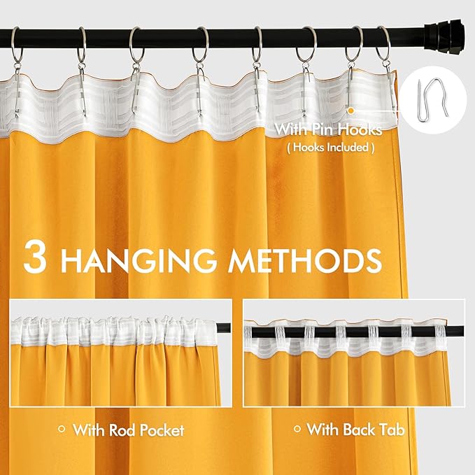 MIULEE Yellow Back Tab Blackout Curtains 72 Inches Long 2 Panels Set - Image 3