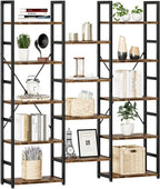 NUMENN Triple Column 5 Tier Bookshelf with 14 Adjustable Shelves, Vintage