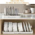 2 Pack Expandable Pots and Pans Organizer Under Cabinet, 13-22" Kitchen Cabinet Organizer with 10 Adjustable Dividers and 10Pcs Pot Protectors for Lids, Baking Sheets & Cookware (2, White)
