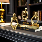 Feifeiya 6 Pcs Gold and Black Color Decorative Book & Thinker Statue Set