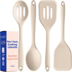 NonToxic Platinum Silicone Utensils, 100% Plastic-Free, 8-Pcs, Beige