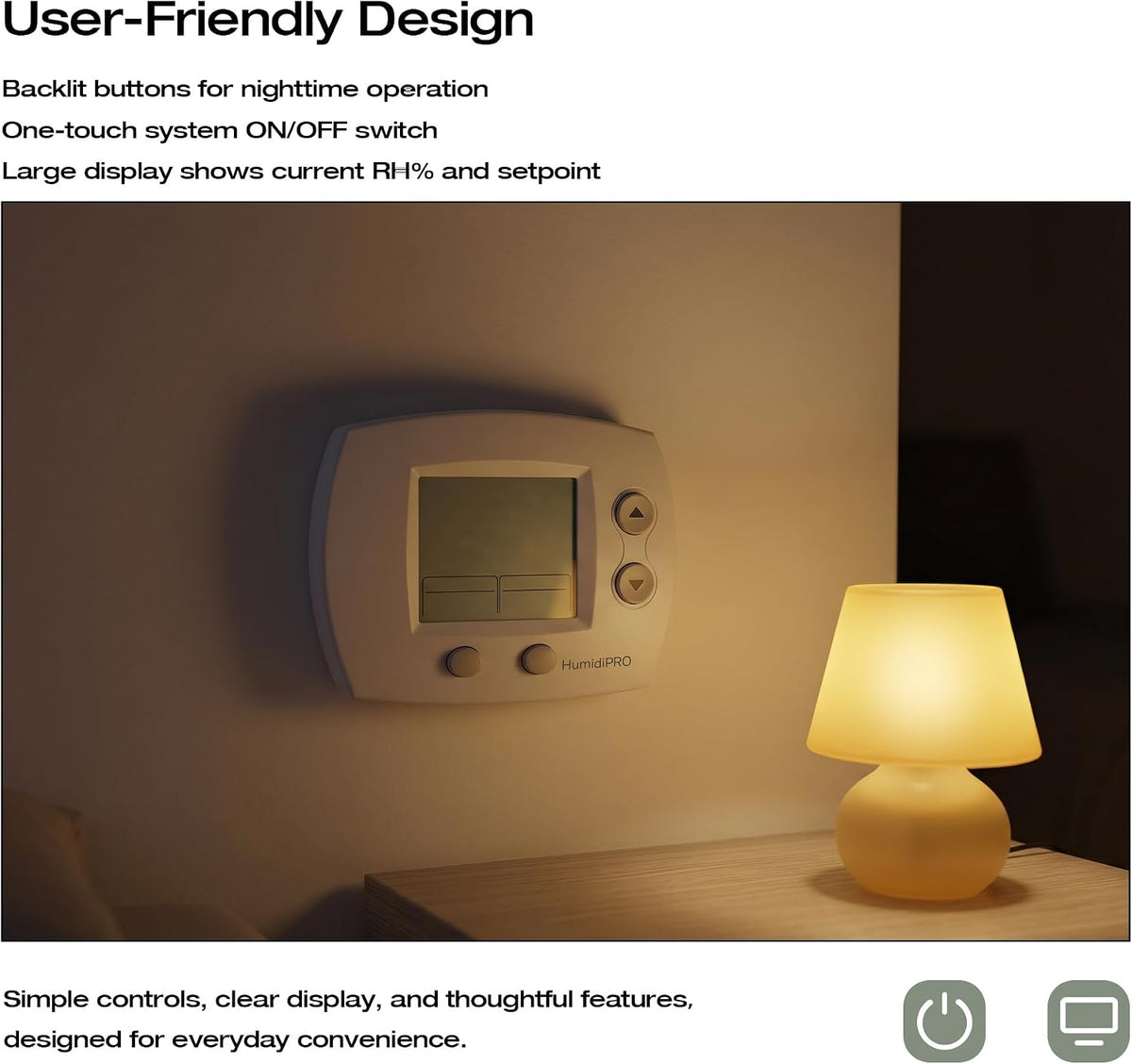 TH6062 Programmable Digital Humidity Controller with Automatic Window Frost Protection, Manual and Dehumidify Modes, for Whole-Home Humidifier or Dehumidifier, Backlit Display