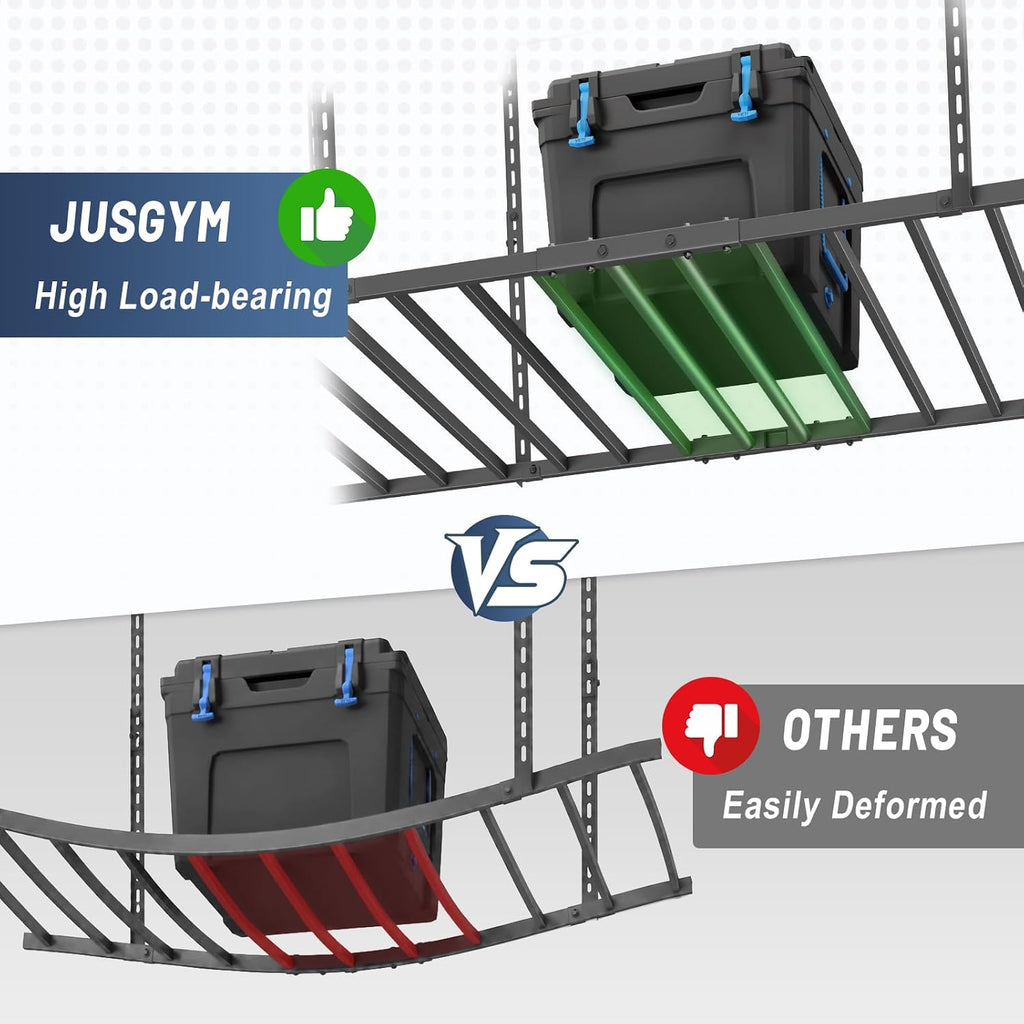 4x8FT Overhead Garage Ceiling Storage Rack with 6 Hooks