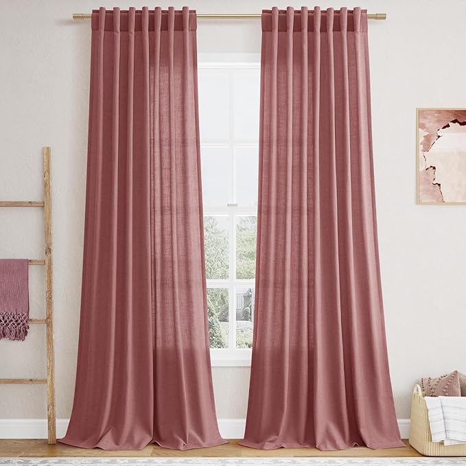Canyon Rose Linen Curtains for Living Room 98 Inches Long Light Filtering Semi by Nanspring