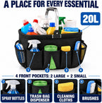 20L Foldable Cleaning Caddy with Handle, Black Storage Basket