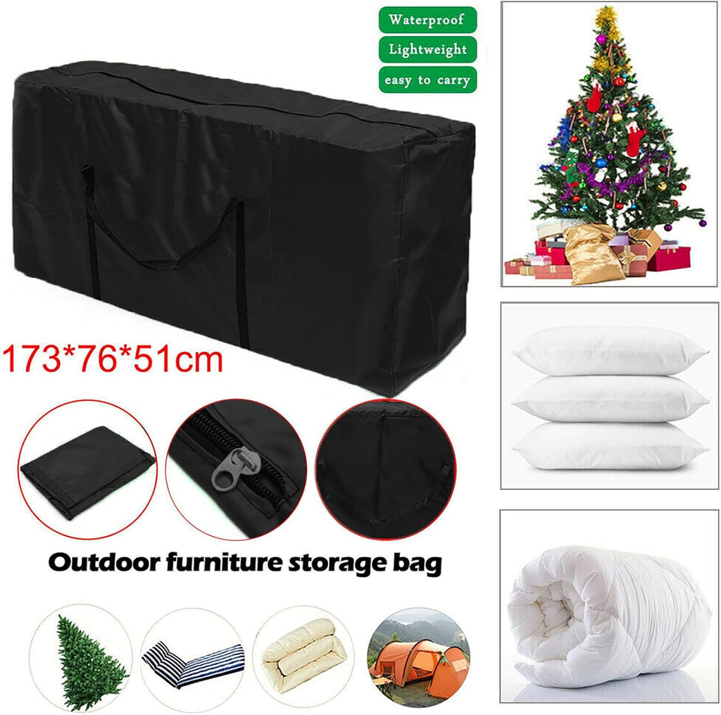 68" Extra Large Waterproof Outdoor Cushion Storage Bag – Heavy Duty Patio Furniture Cover with Zipper,Handles for Pool Decor,Christmas Tree Storage & Moving (173x76x51cm) (Black)