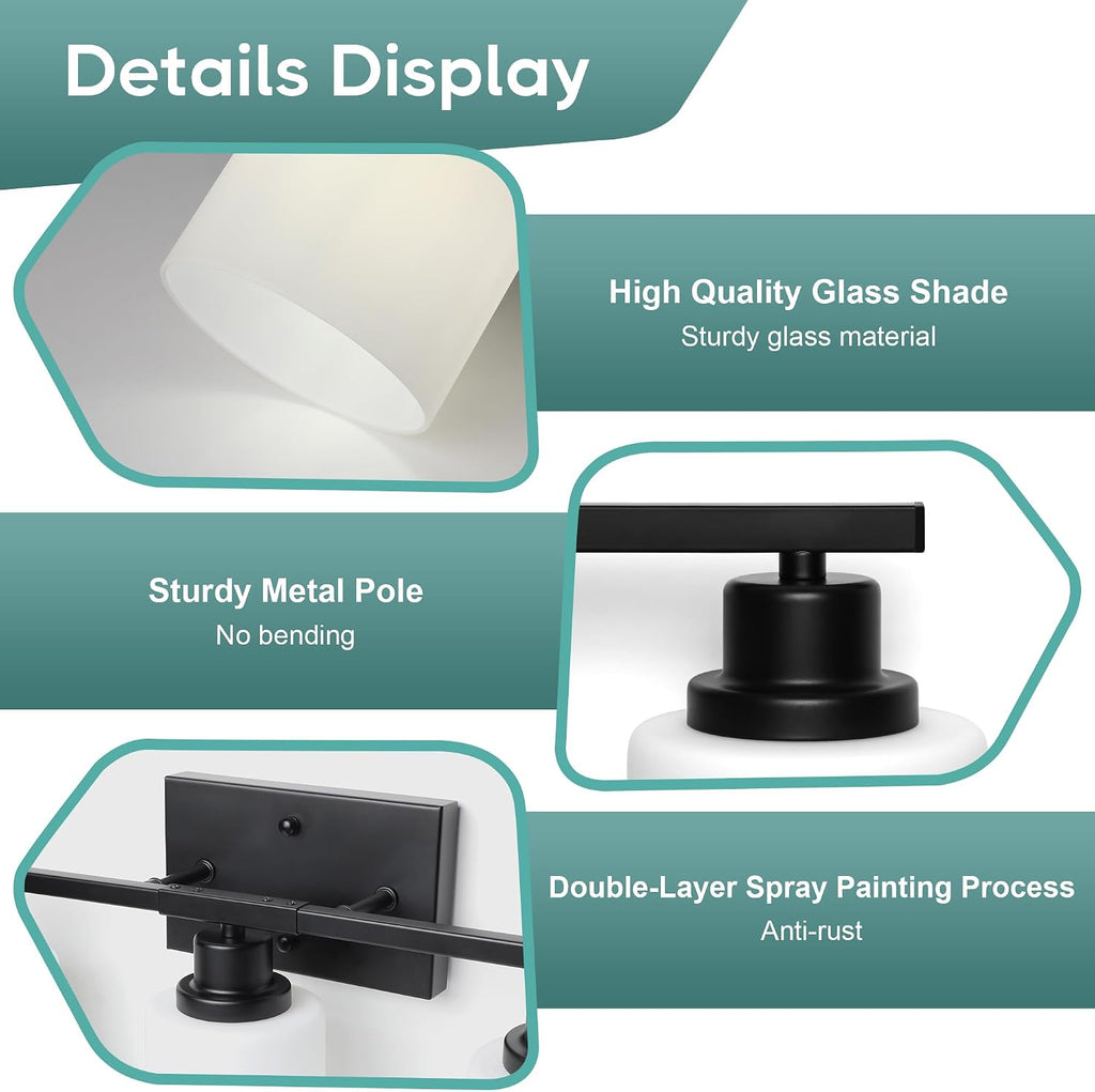 Ascher Bathroom Light Fixtures, 5-Light Vanity Light Over Mirror, Matte Black Wall Sconces with Milky White Frosted Glass Shades, Wall Lamp for Living Room Bedroom, E26 Base(Bulbs Not Included)