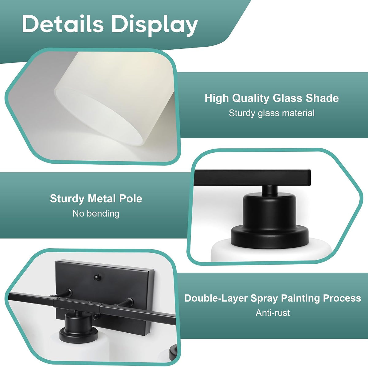 Ascher Bathroom Light Fixtures, 5-Light Vanity Light Over Mirror, Matte Black Wall Sconces with Milky White Frosted Glass Shades, Wall Lamp for Living Room Bedroom, E26 Base(Bulbs Not Included)