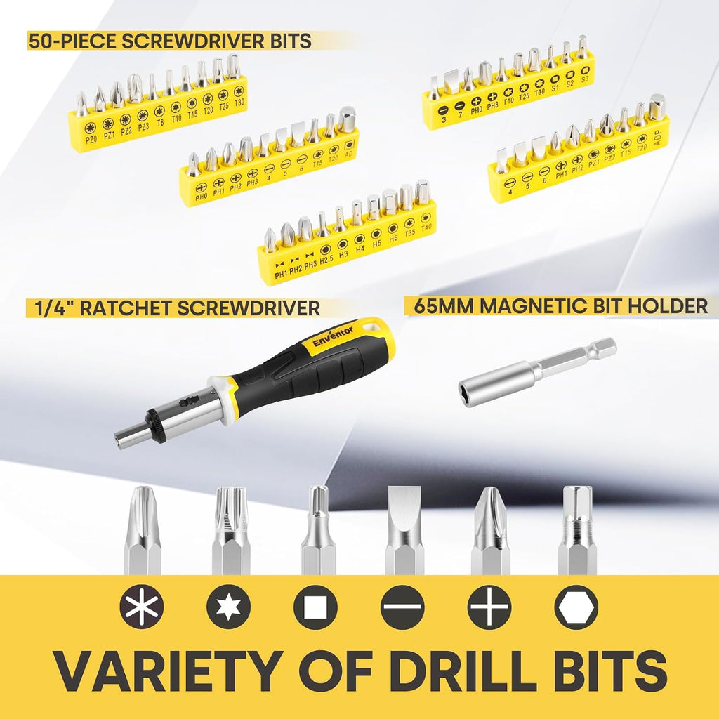 ENVENTOR 220 PCS Home Tool Kit & 14 PCS Wrench Set Metric 6-19mm