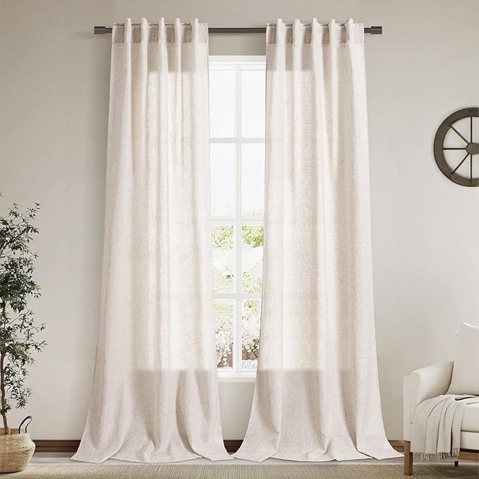 Beige Flax Linen Curtains 90 Inches Long by Nanspring