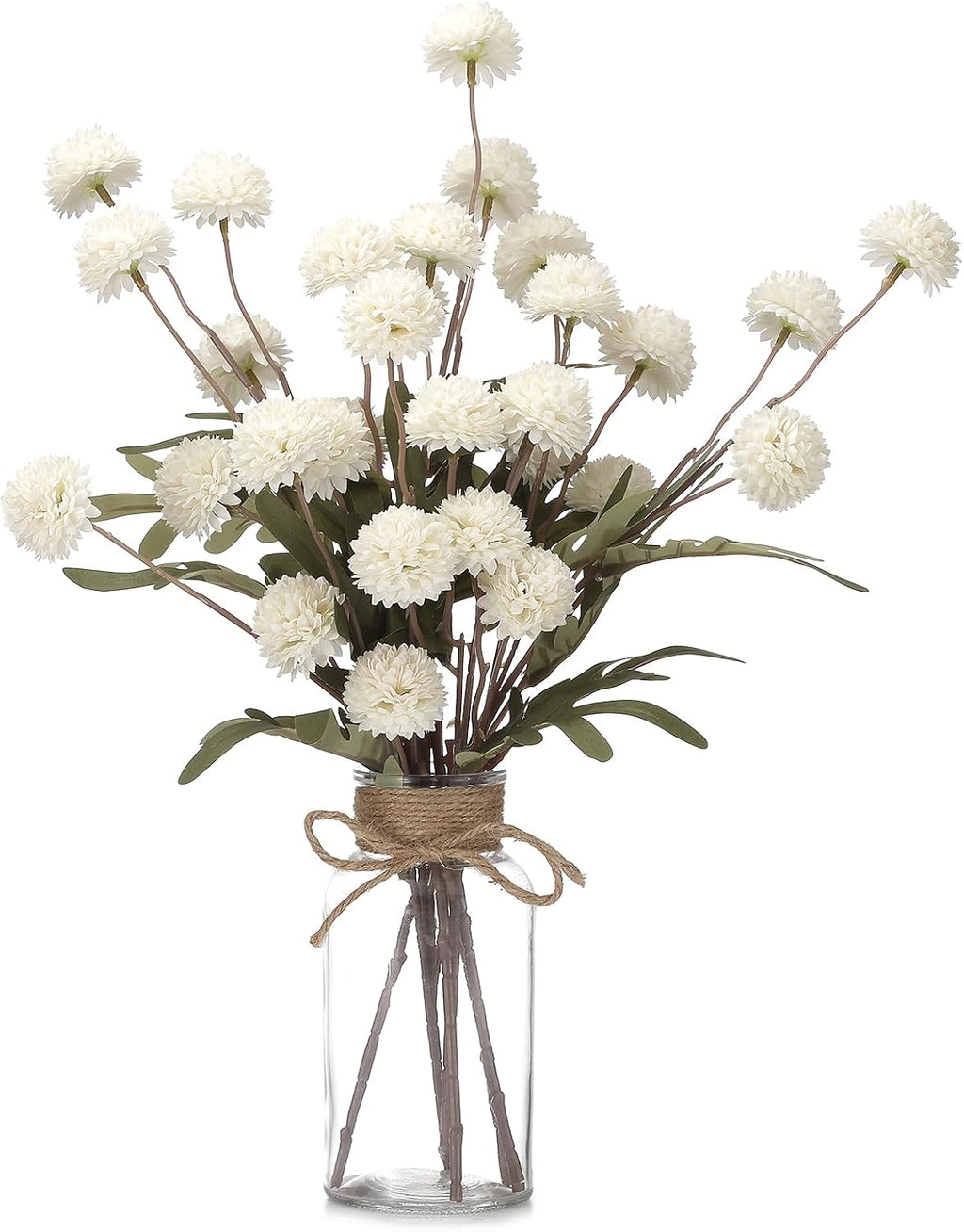 6PCS Mums Artificial Flowers with Vase - Small Silk Fake Flowers Suitable for Vase Bedroom Dining Room Living Rooms Decor Home Table Decor