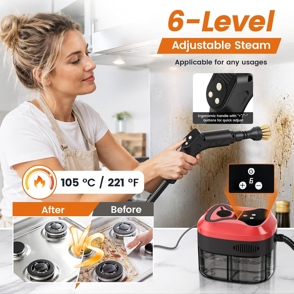 Steam Cleaner for Home, 6 Adjustable Levels, Dual Control
