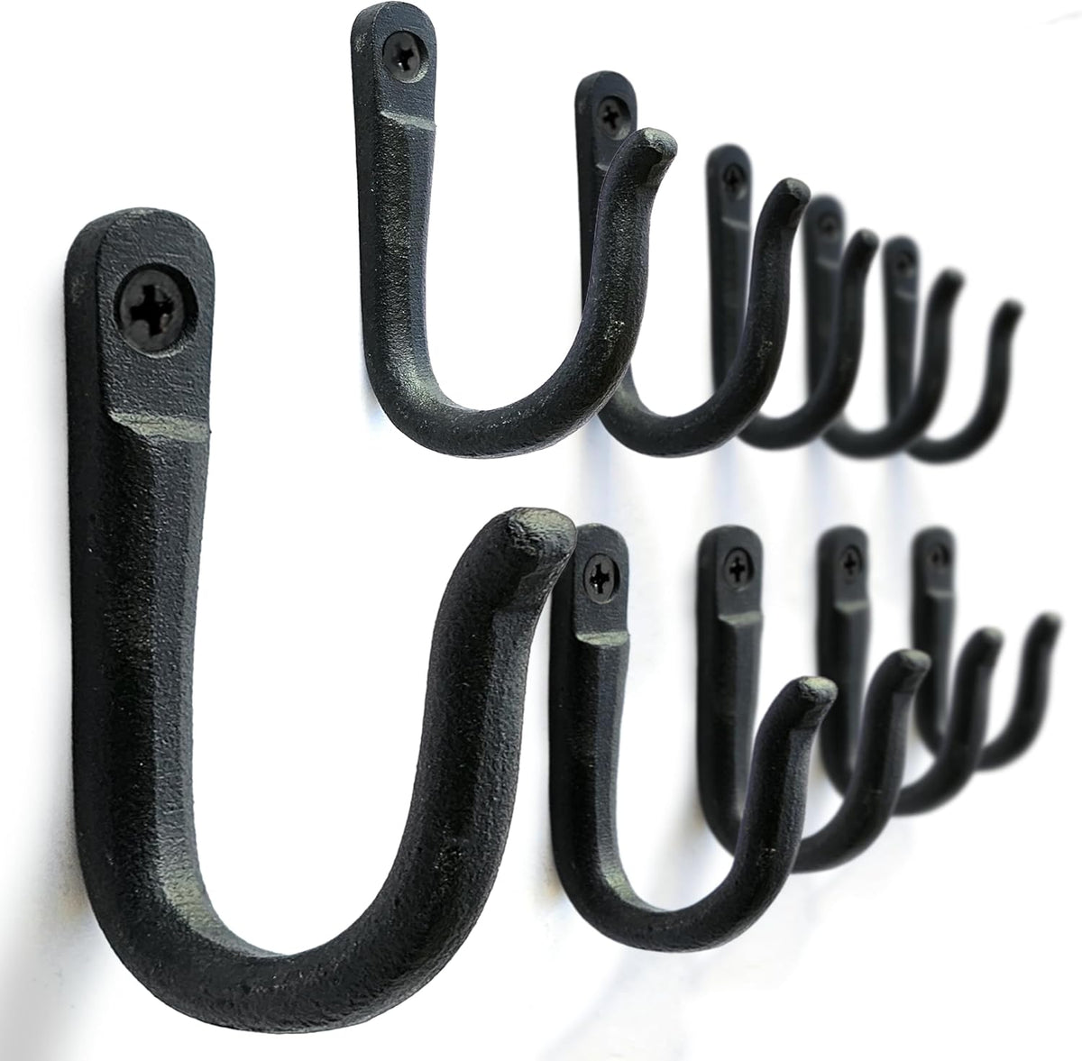 Ambipolar Railroad Spike Iron Coat Hooks 10 Pack Multi-Purpose Heavy Duty Hooks Wall Mounted Farmhouse Vintage Hanging Coats, Bags or Pots in Pantry Black