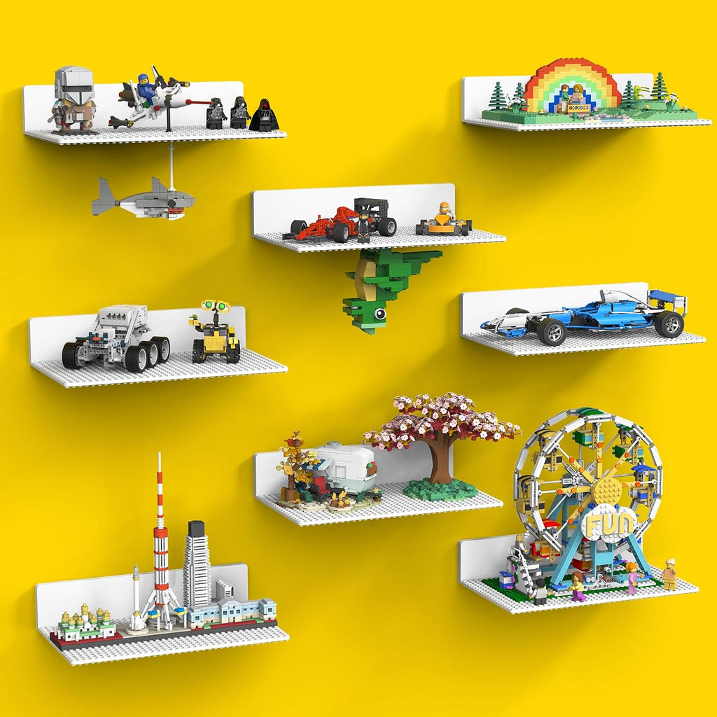 BlissBox 8-Pack Floating Shelves for Wall Compatible with Lego Bricks,White