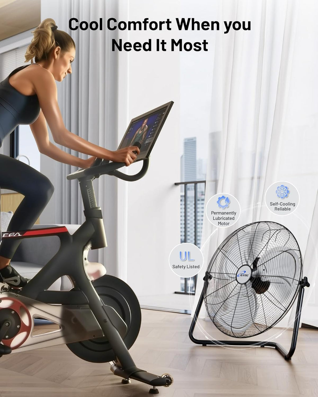 iLIVING 20 Inch Heavy Duty Floor & Wall Mount Fan - 5750 CFM High Velocity, 120-Watt, 3-Speed, Industrial Cooling for Garage, Workshop, Office, Home - UL Listed, Black