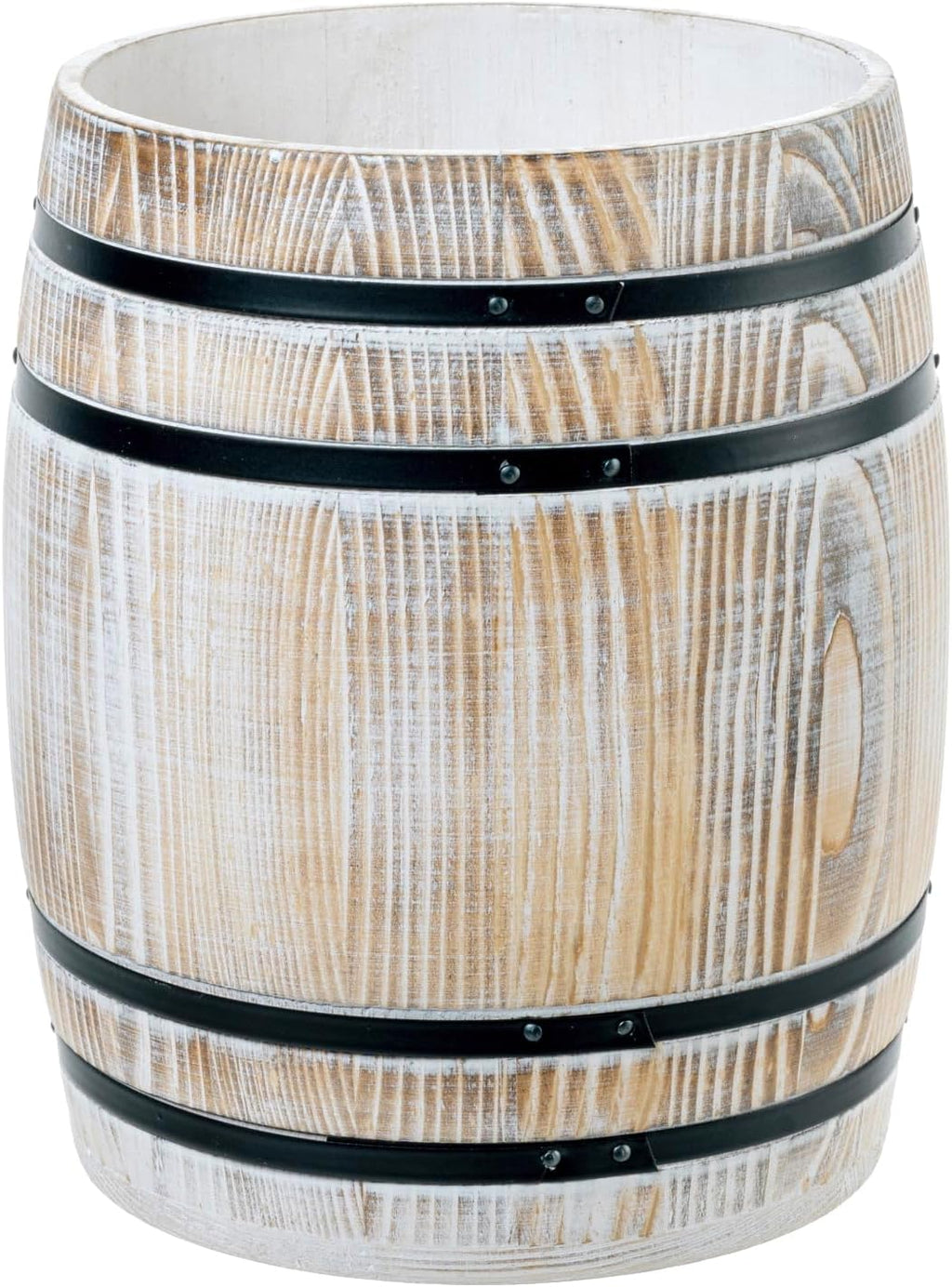 MyGift Whitewashed Wood Wine Barrel Kitchen Utensil Holder Crock
