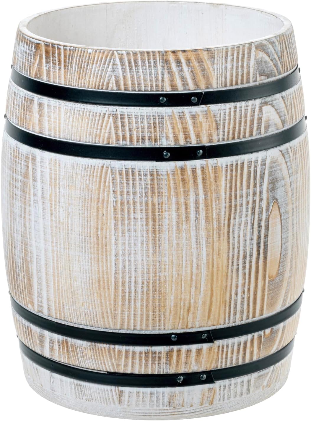 MyGift Whitewashed Wood Wine Barrel Kitchen Utensil Holder Crock