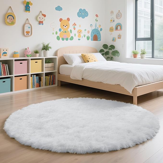 yulidayang White Fluffy Round Area Rugs - Image 5