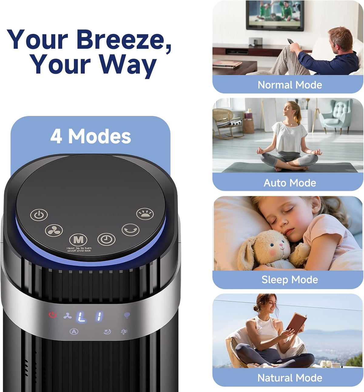 Tower Fan, Oscillating Standing Fans for Bedroom Home Office