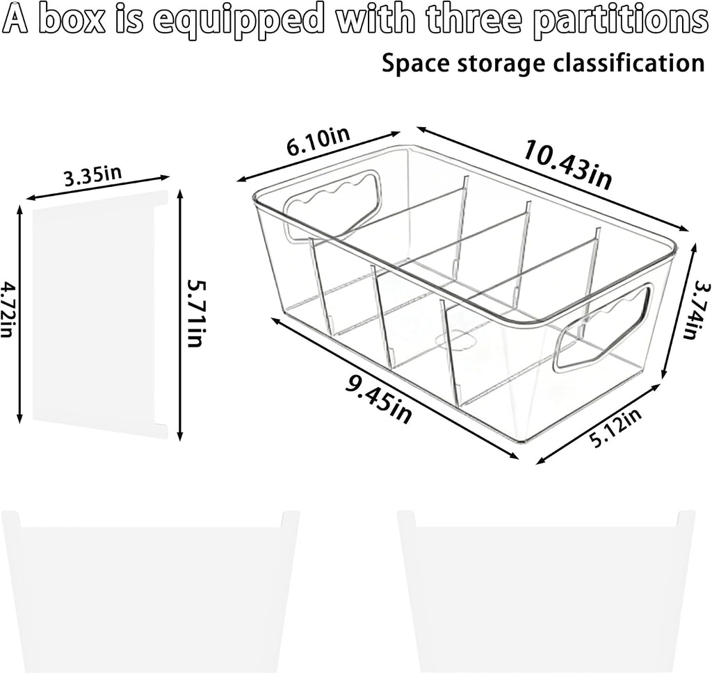 SPACELEAD 6 Pack Clear Pantry Organization Storage Bins with Dividers