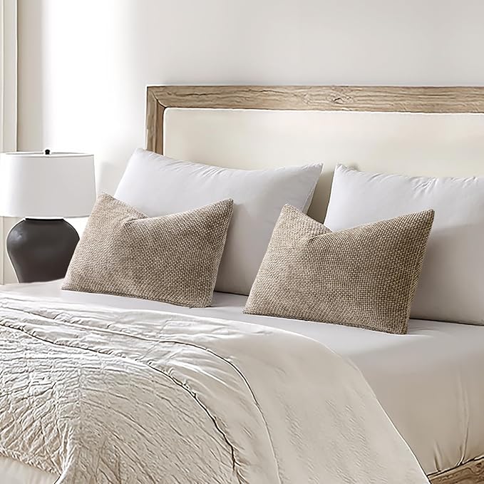 MIULEE Pack of 2 Lumbar Couch Throw Pillow Covers 20x12 Inch Neutral Khaki - Image 3
