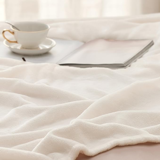 Bedsure GentleSoft Fleece Blankets Queen Size Cream - Image 5