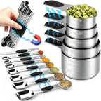 Measuring Cups and Spoons Set,304 Stainless Steel 5 Magnetic Measuring Cups and 8 Sigle Sided Measuring Spoons with 1 Leveler,Kitchen Gadgets for Cooking & Baking