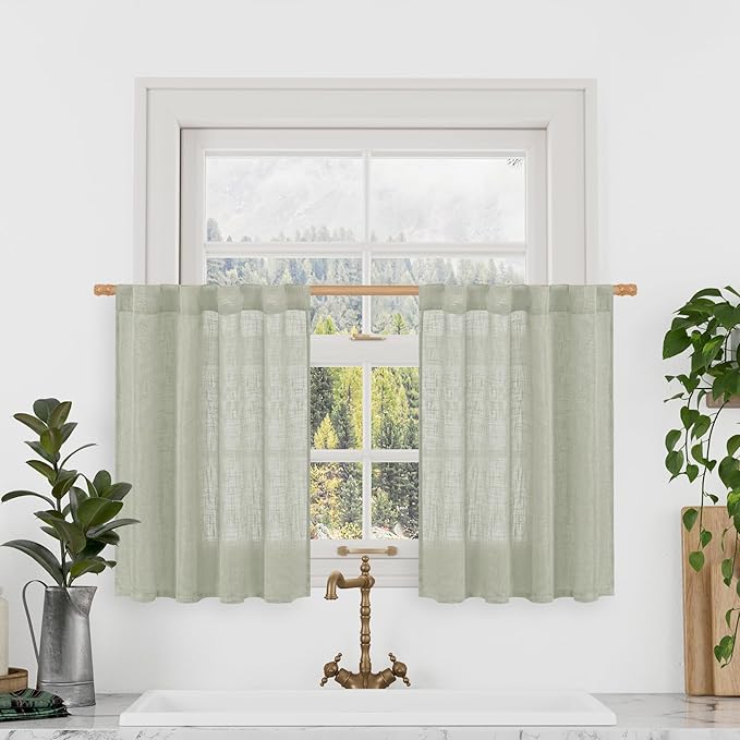 LAMIT Semi Sheer Linen Curtains 36 Inch Length 2 Panels, Light Filtering Panels by LAMIT