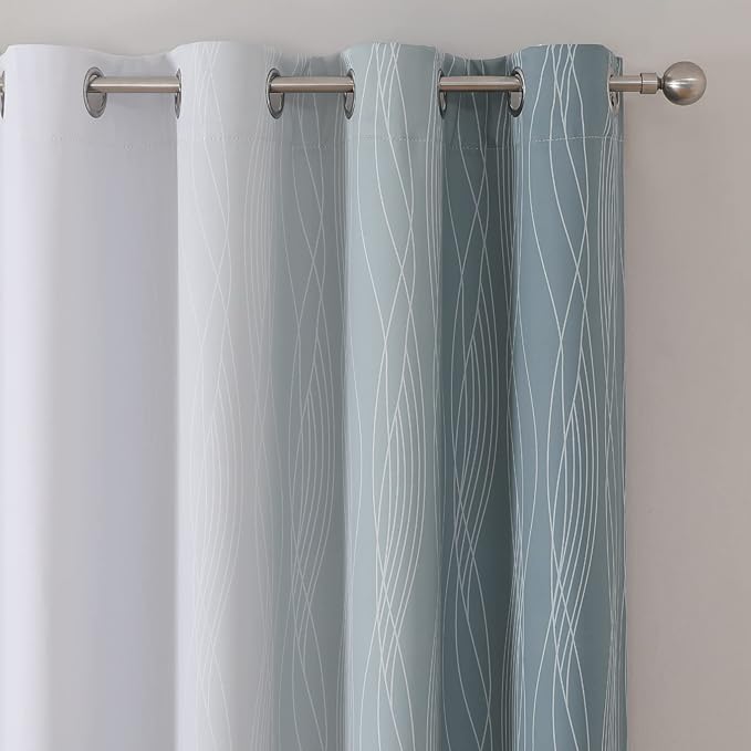 Estelar Textiler Stone Blue and Greyish White Blackout Curtains 72 Inch Length - Image 4