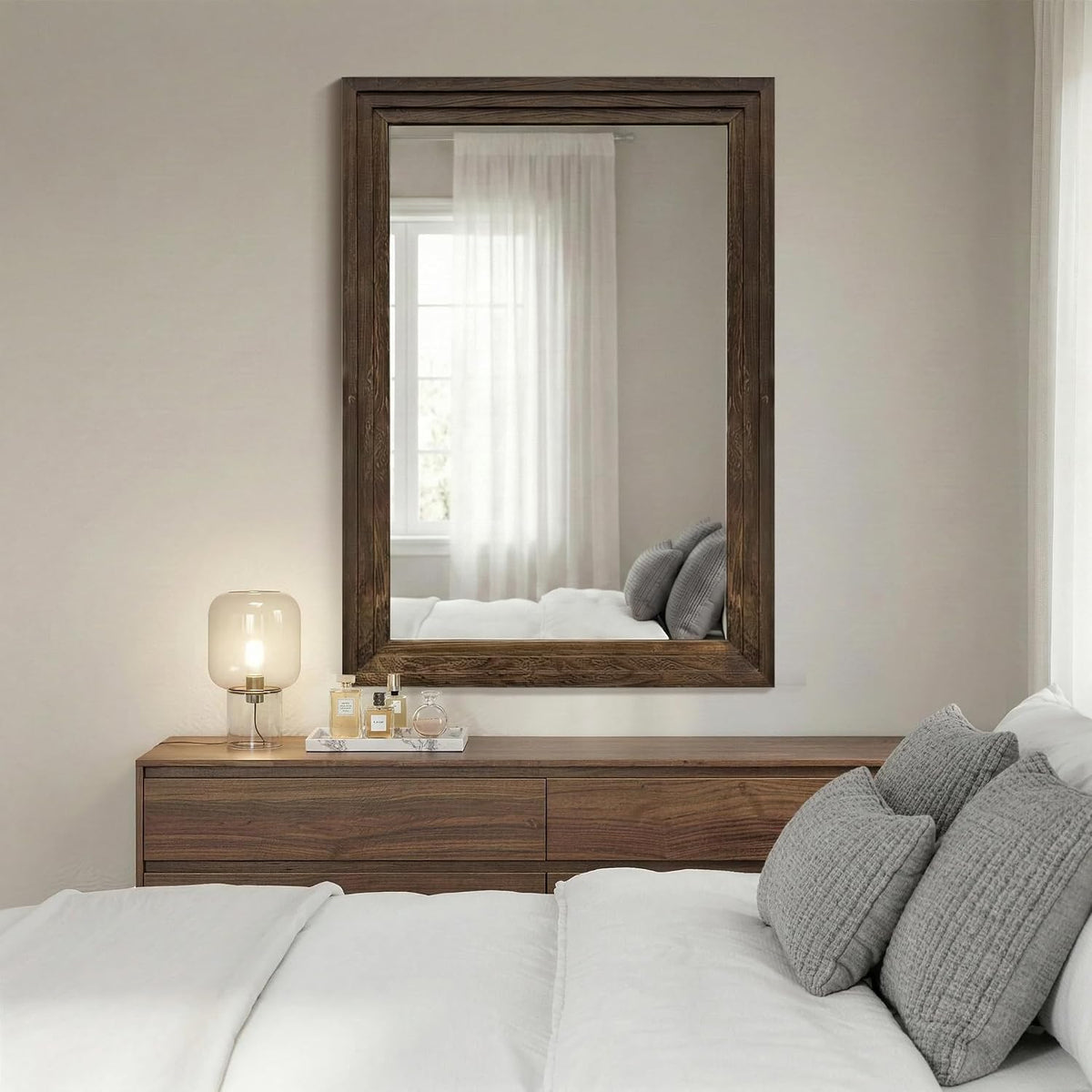 Farmhouse Rustic Wood Framed Bathroom Vanity Mirror for Wall, 24x36, Brown