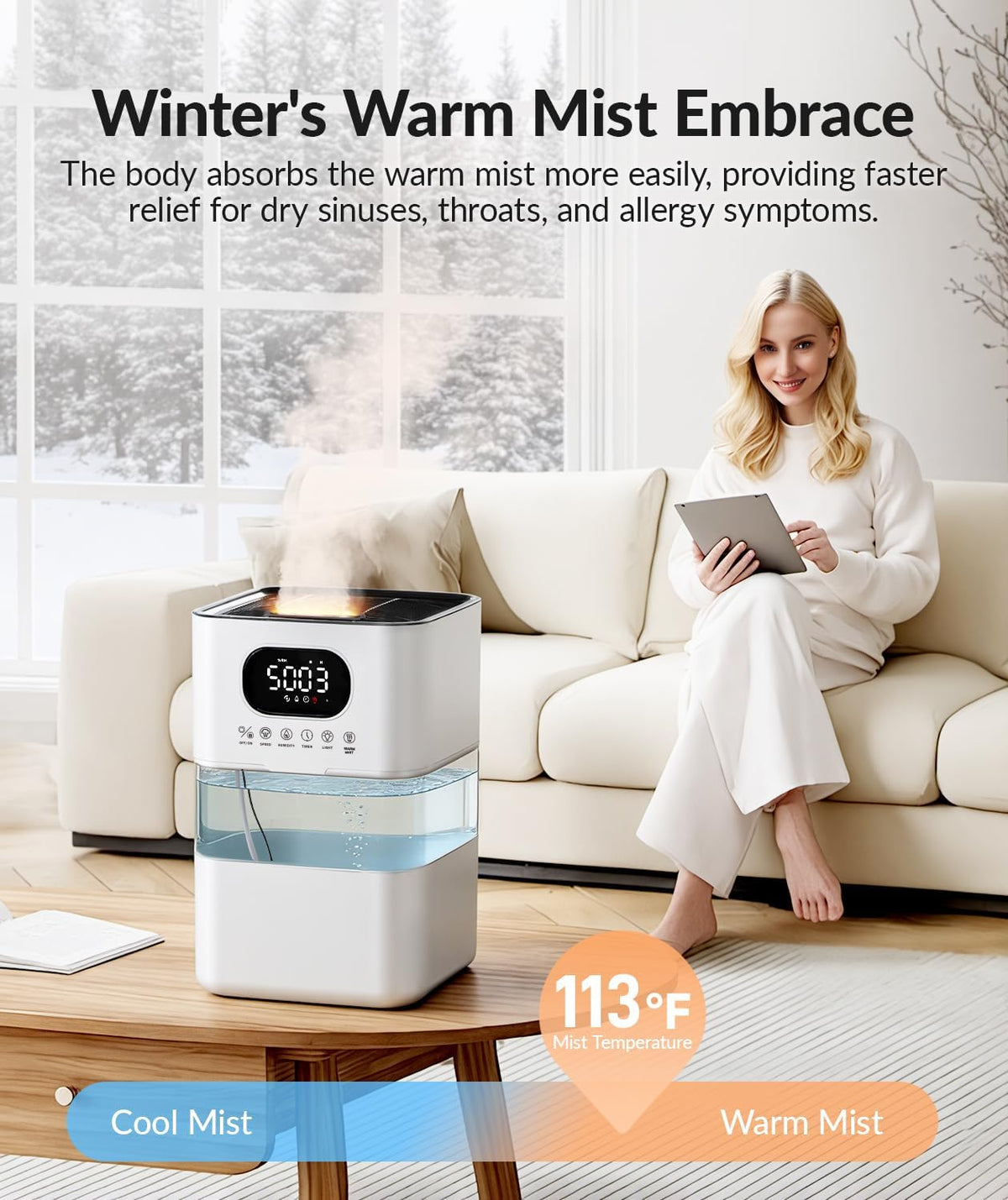 AreShark 2.2 Gal/8.5L Humidifier for Large Room with Warm & Cool Mist