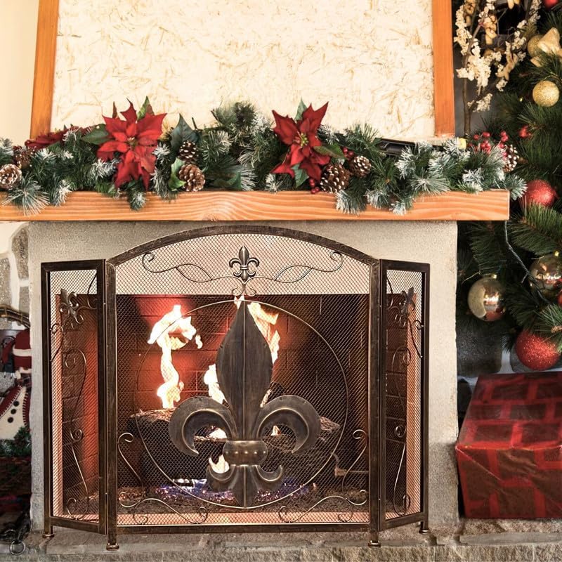 BestGiftEver 3-Panel Fireplace Screen- Fleur De Lis Design Vintage