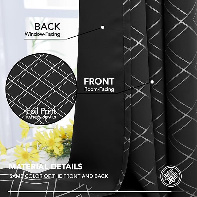 Deconovo Black Out Curtains for Bedroom Livint Room Nursery Geometry Silver - Image 5