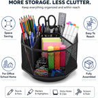 Exerz Desk Organizer 360 Rotating Pen Holder 5 Compartments Caddy Black