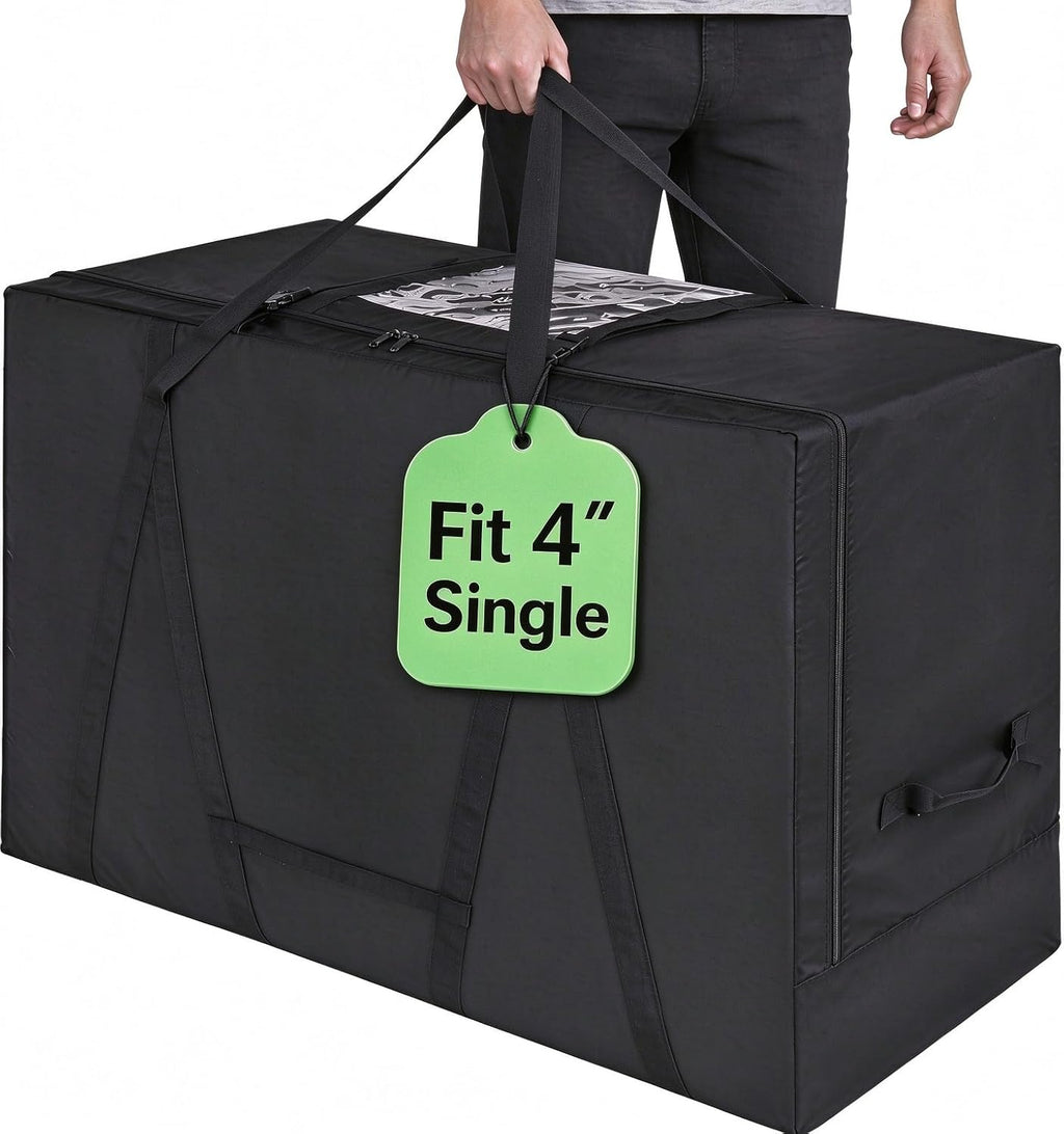 Folding Mattress Storage Bag with Self-Stow Pocket, Fits 4" Single Mattress