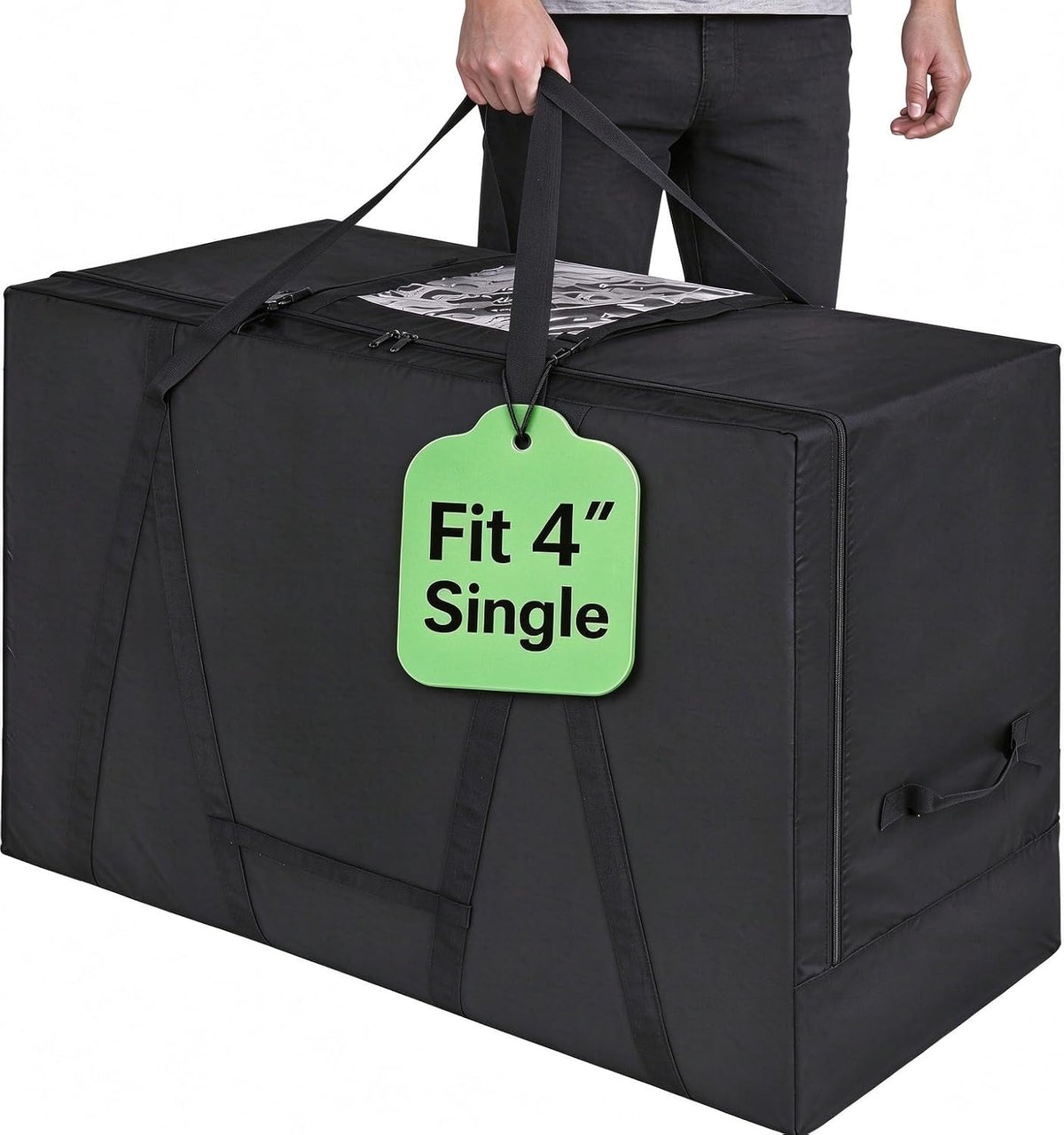 Folding Mattress Storage Bag with Self-Stow Pocket, Fits 4" Single Mattress
