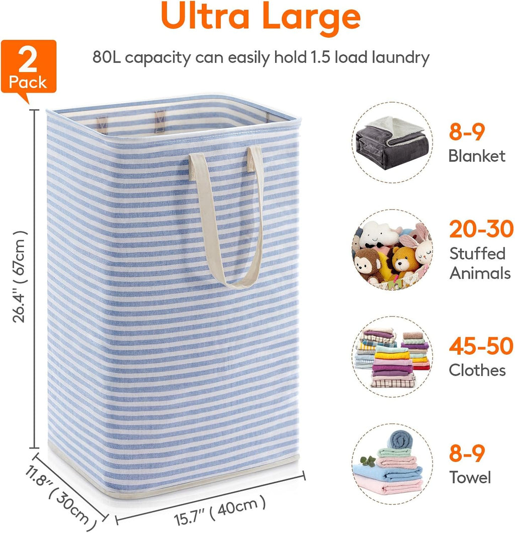 Lifewit 80L Large Laundry Baskets, Laundry Hampers Bags, 2 Pack, Grey&Blue