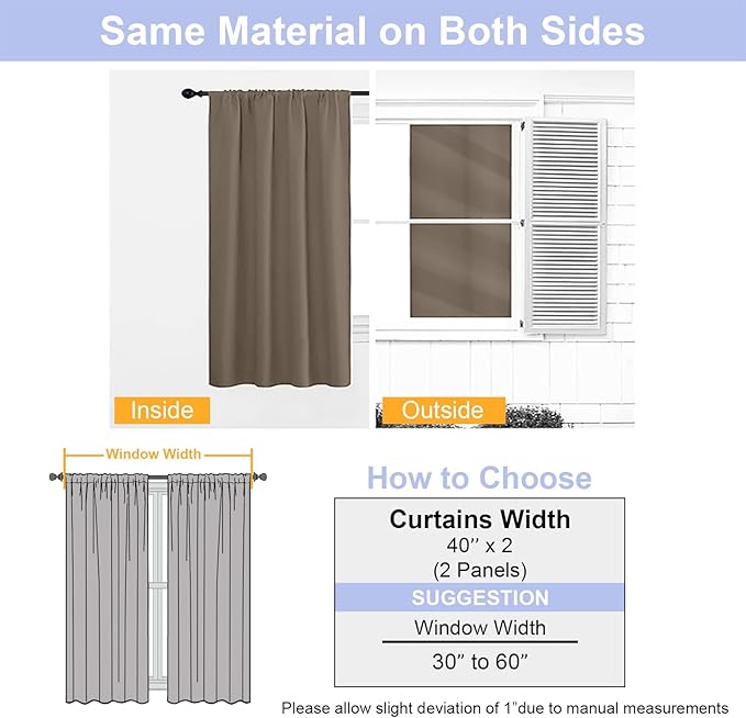 Simplebrand Ava Brown Short 36 Inches Blackout Curtain 2 Panels Set, Half - Image 8