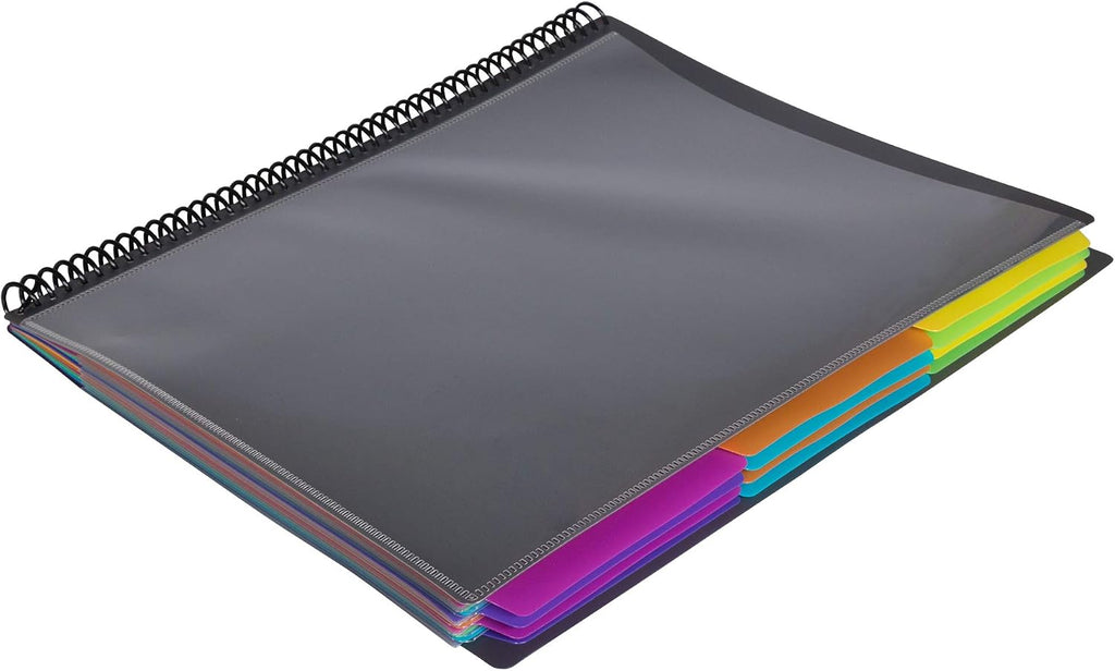 JAM PAPER Plastic Multi Pocket Folder - 24 Pocket Organizer with Zipper Pouch - Smoke Grey with Colorful Tabs - 10 1/2 x 11 1/2 - Sold Individually