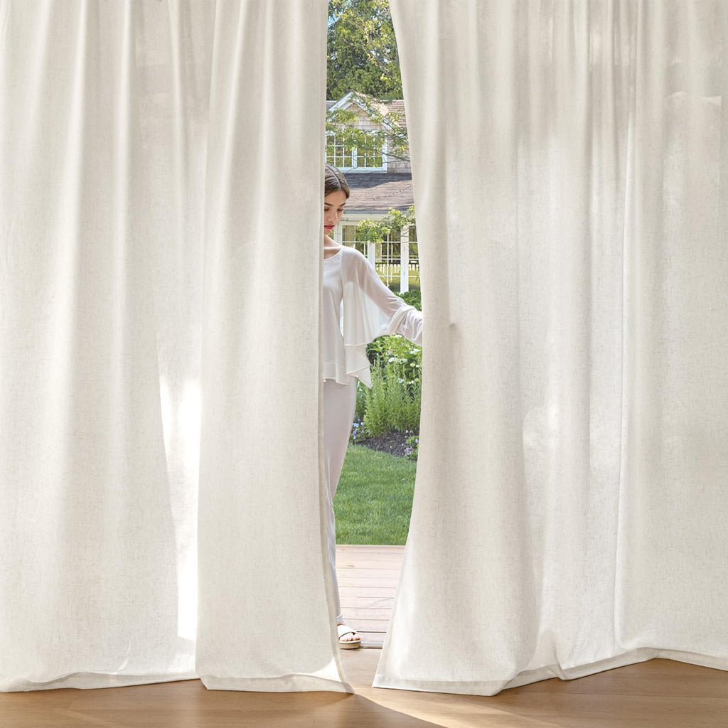 MIULEE Non-See-Through Privacy Linen Curtains 52W x 84L Inch Natural White
