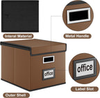 Foldable File Organizer Box with Lids (1 Pack, Brown, Leather)