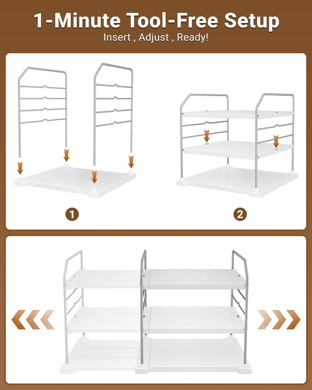 EVERIE 3-Tier Cabinet Organizer, Expandable Shelf for Foil & Wrap Boxes