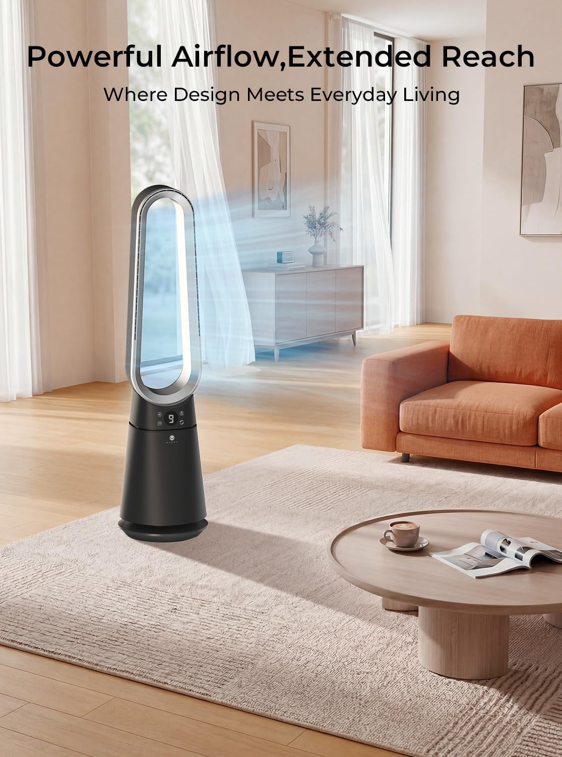 ULTTY Bladeless Tower Fan for Bedroom, 20 Speeds 3 Modes, Standing Fan with Remote, 8H Timer, 38" Quiet Tower Fan, 120° Oscillation, Powerful 25ft/s Airflow Cooling Floor Fan for Home Office, Black