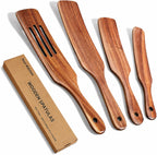 Spurtle Set, Natural Acacia Wooden Kitchen Utensils Set of 4, Wooden Spoons Utensils for Cooking, stirring, Mixing, Serving, spurtles kitchen tools as seen on tv for NonSick Cookware